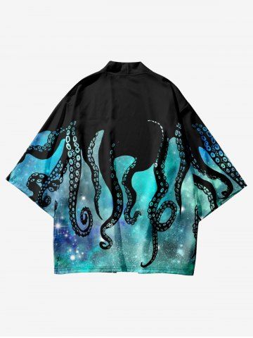 Plus Size Octopus Galaxy Print Open Front Kimono
