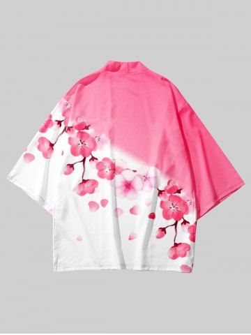 Plus Size Sakura Print Open Kimono
