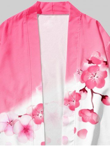 Plus Size Sakura Print Open Kimono
