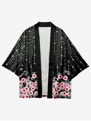 Plus Size Starlight Floral Print Open Kimono