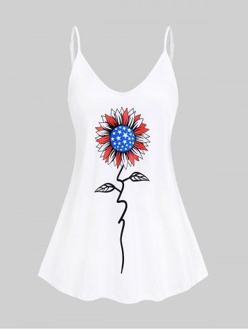 Plus Size Patriotic Sunflower Print Tank Top - WHITE - 4XL