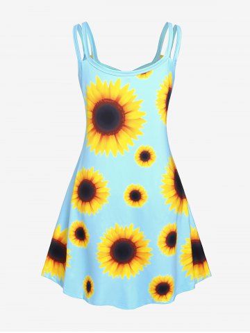 Plus Size Sunflower Print Crisscross Sundress