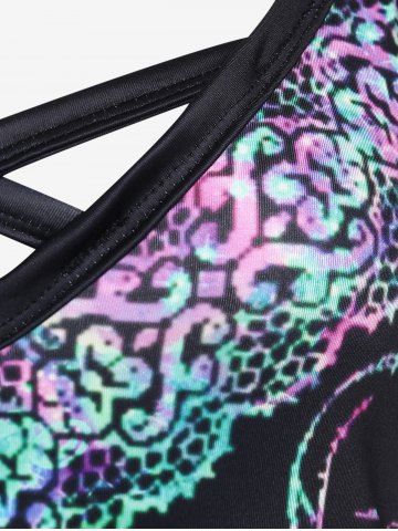 Plus Size Gothic Skull Print Crisscross Dress