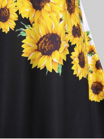 Plus Size Sunflower Print Two Tone Crisscross Sleeveless Sundress