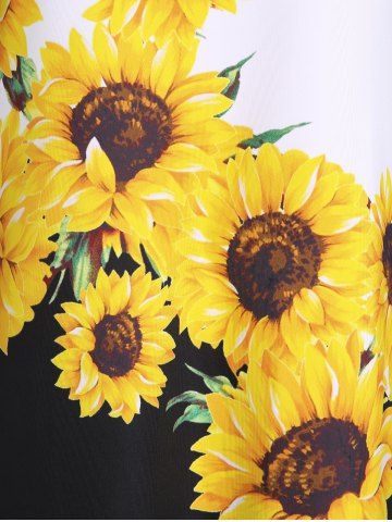 Plus Size Sunflower Print Two Tone Crisscross Sleeveless Sundress