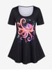 T-shirt à Imprimé 3D Pieuvre de Grande Taille à Manches Courtes - Noir 