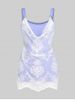 Plus Size Two Tone O Rings Lace Panel Tank Top -  
