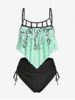 Plus Size Cutout Lace Ruffle Overlay Cinched Tankini Swimsuit -  