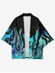 Kimono Ouvert en Avant à Imprimé Galaxie Pieuvre de Grande Taille - Noir 4XL