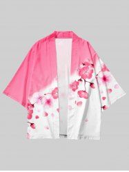 Plus Size Sakura Print Open Kimono -  