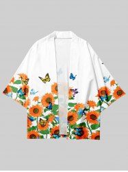 Plus Size Sunflower Butterfly Print Kimono Top -  
