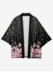 Kimono à Imprimé Floral et Lumière D'Etoiles Grande-Taille - Noir M