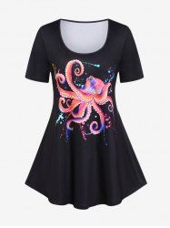 Plus Size 3D Octopus Print Short Sleeves Tee -  