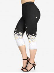 Plus Size High Rise Daisy Print Skinny Capri Leggings -  