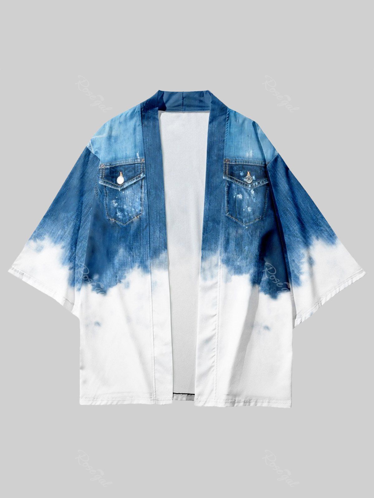 Kimono Ouvert à Imprimé 3D Denim Grande Taille Bleu clair L