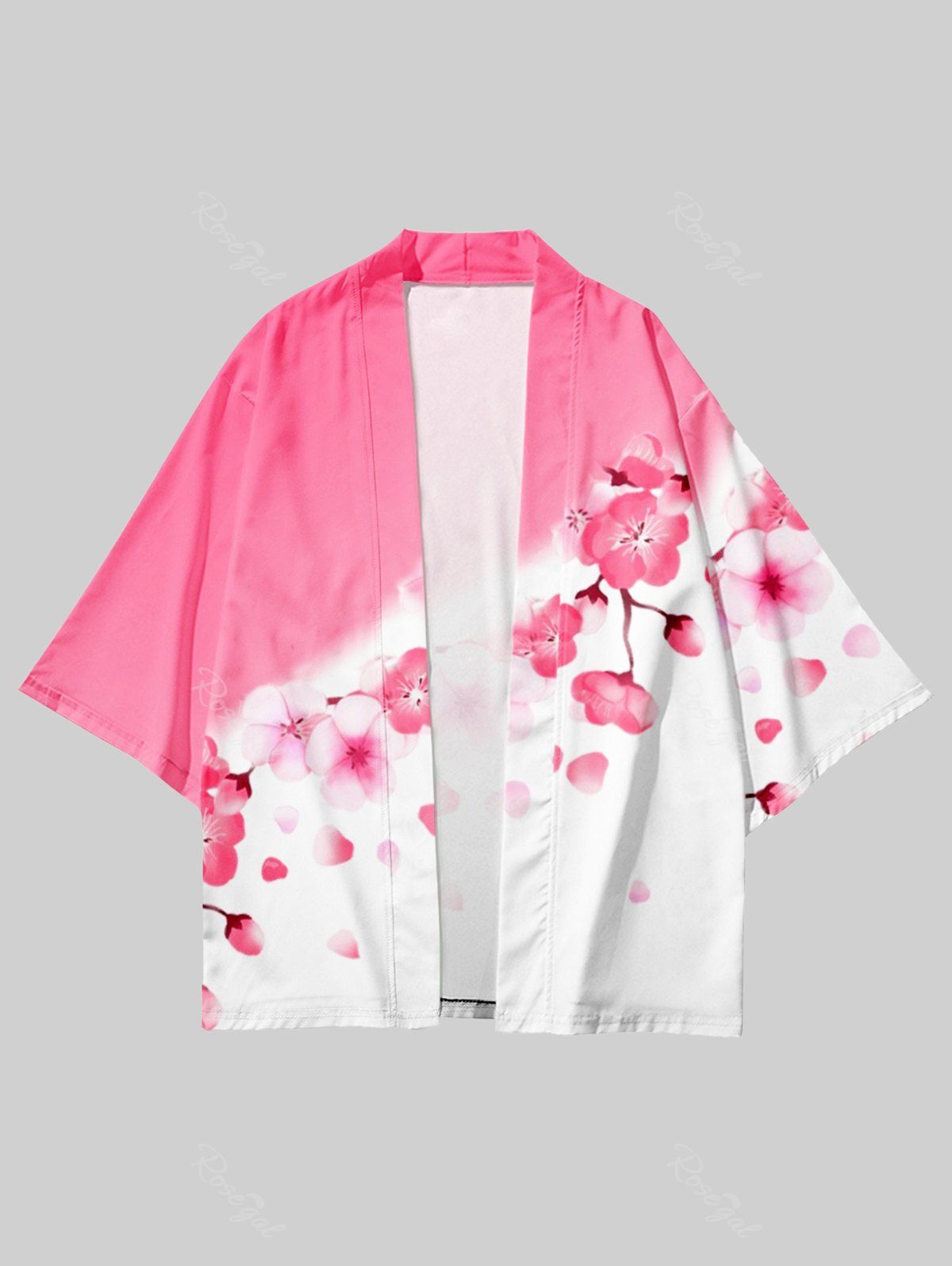 Kimono Ouvert à Imprimé Sakura Grande-Taille Rose clair 4XL
