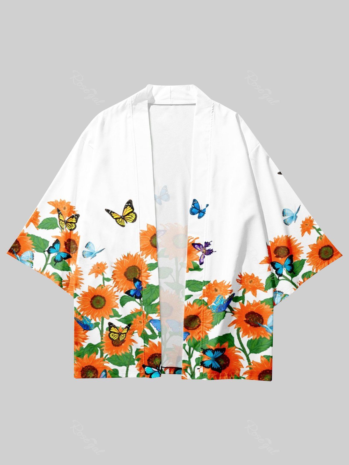 Buy Plus Size Sunflower Butterfly Print Kimono Top  