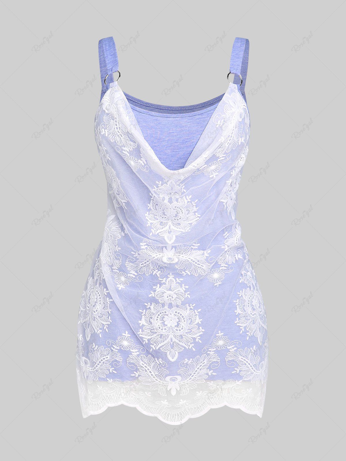 Fancy Plus Size Two Tone O Rings Lace Panel Tank Top  