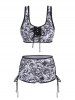 Maillot de Bain Tankini à Imprimé Fleuri Cachemire à Lacets Style Bohémien - Noir M