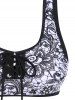 Maillot de Bain Tankini à Imprimé Fleuri Cachemire à Lacets Style Bohémien - Noir XXXL