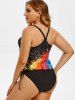 Plus Size Crisscross Paint Splatter Cinched Tankini Swimsuit -  