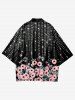 Kimono à Imprimé Floral et Lumière D'Etoiles Grande-Taille - Noir L
