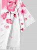 Kimono Ouvert à Imprimé Sakura Grande-Taille - Rose clair 4XL