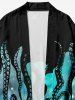 Kimono Ouvert en Avant à Imprimé Galaxie Pieuvre de Grande Taille - Noir 4XL