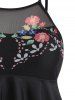 Plus Size Floral Mesh Insert Ruffle High Waist Tankini Swimwear -  
