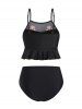 Plus Size Floral Mesh Insert Ruffle High Waist Tankini Swimwear -  