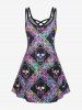 Plus Size Gothic Skull Print Crisscross Dress -  