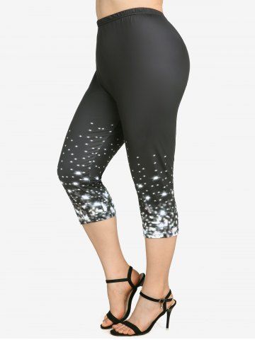 Plus Size High Waist Starlight Print Capri Skinny Leggings - BLACK - 5X | US 30-32