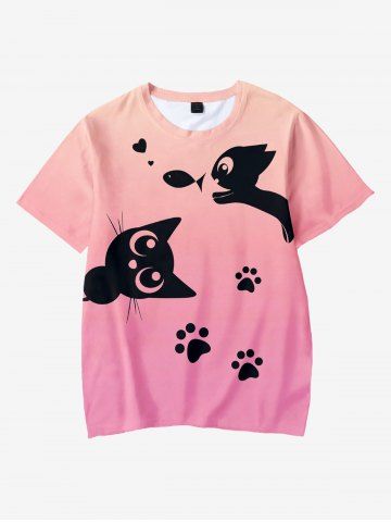 T-shirt Ombré à Imprimé Chat Dessin Animé de Grande Taille pour Enfants