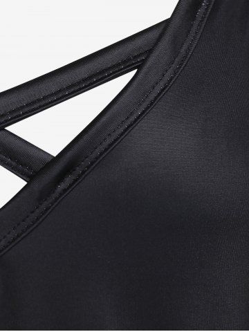 Plus Size Crisscross Monochrome Cat Print Dress