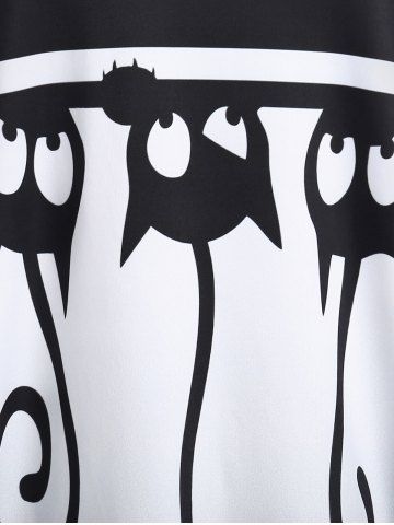 Plus Size Crisscross Monochrome Cat Print Dress