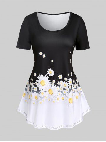 Plus Size Colorblock Daisy Print Tee