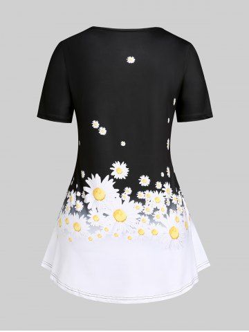 Plus Size Colorblock Daisy Print Tee