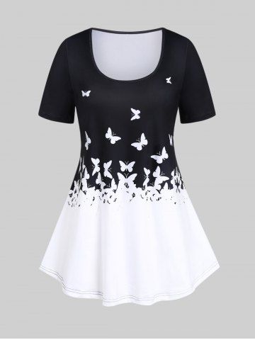 Plus Size Butterfly Two Tone Short Sleeves Tee