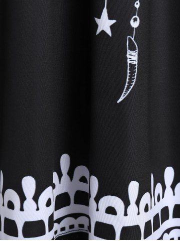 Plus Size Feather Print Crisscross Trapeze Dress