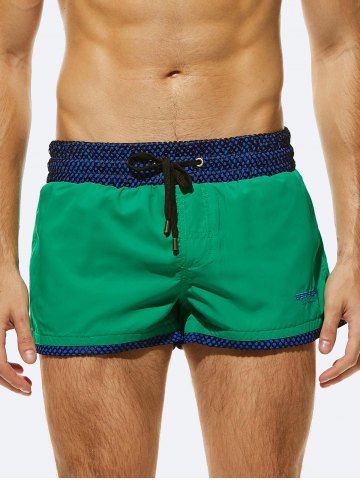 Beach Contrast Colorblock Drawstrings Casual Board Shorts - GREEN - XL