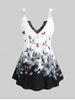 Plus Size V Neck Floral Butterfly Print Tank Top -  