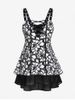 Plus Size Plunge Floral Lace Layered Lace-up Tank Top -  