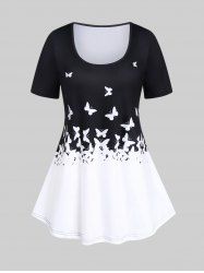 T-shirt Bicolore Papillon de Grande Taille à Manches Courtes - Noir 5x | US 30-32