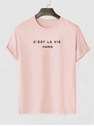 C'EST LA VIE Letter Printed Short Sleeves T-shirt -  