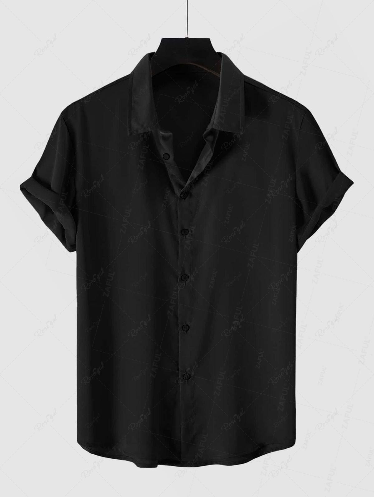 Affordable Solid Color Short Sleeves Satin Shirt  