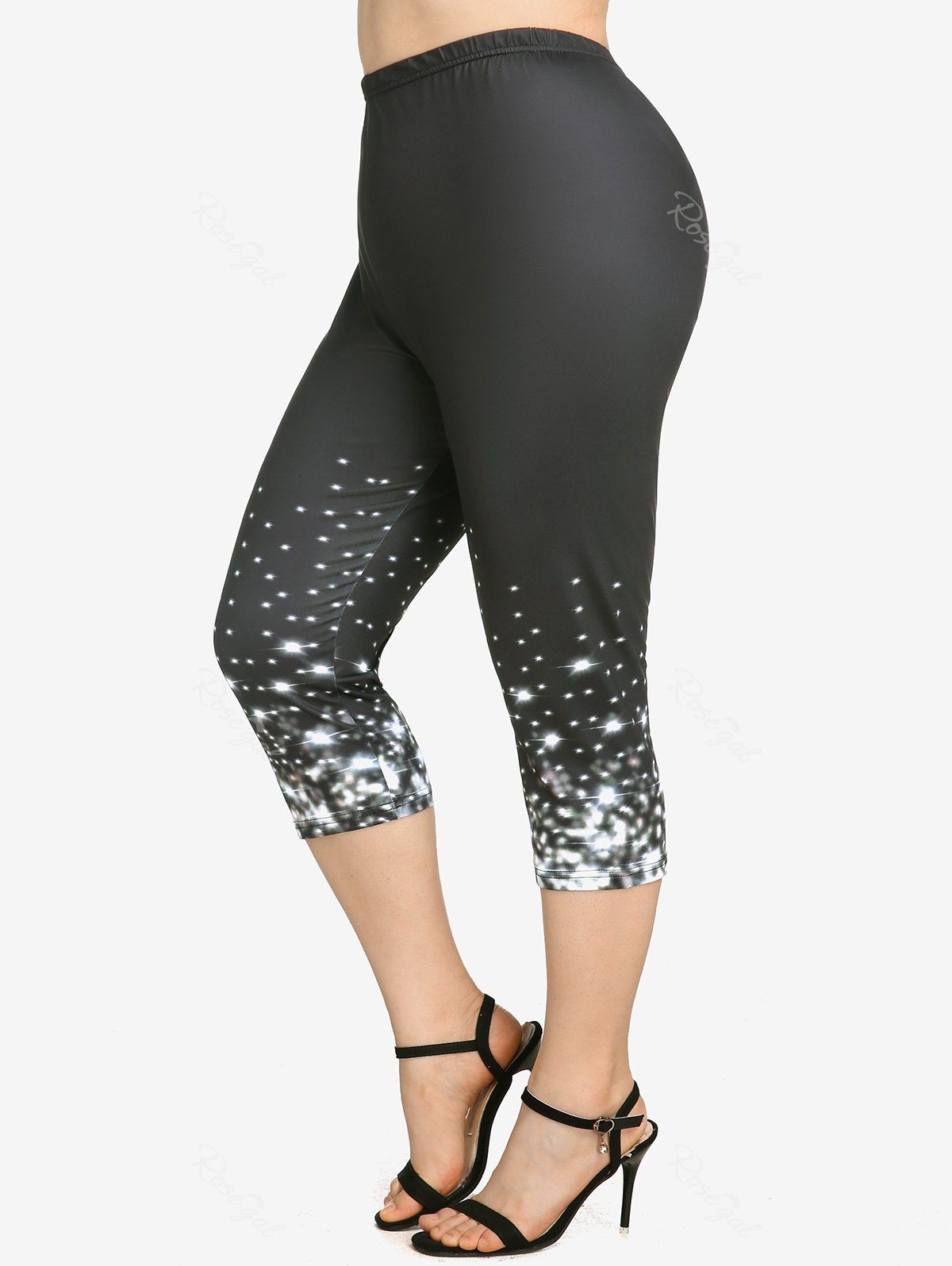 Fashion Plus Size High Waist Starlight Print Capri Skinny Leggings  