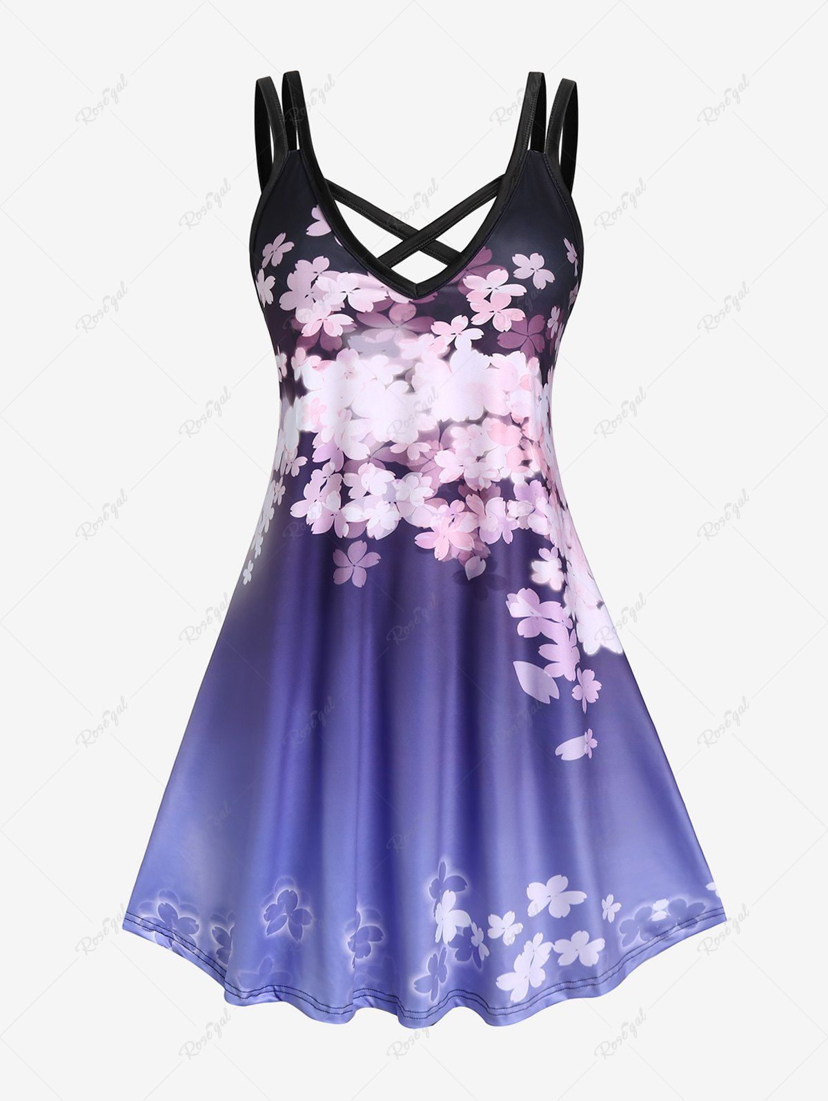 Robe D'été Grande Taille Ombre Cache-cœur à Imprimé Florale Violet clair 5x | US 30-32