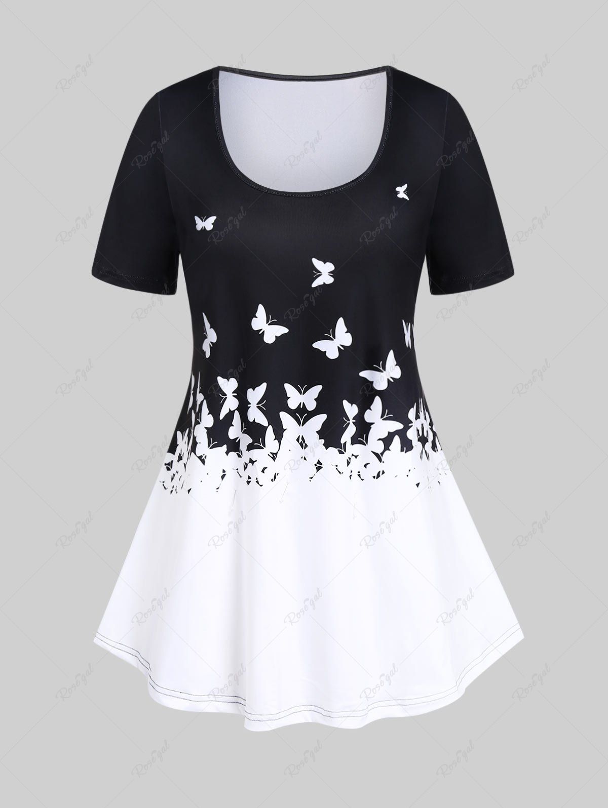 T-shirt Bicolore Papillon de Grande Taille à Manches Courtes Noir 5x | US 30-32