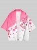 Sakura Print Open Front Kimono and Sakura Blossom Print Crisscross Sundress Plus Size Summer Outfit -  