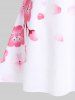 Sakura Print Open Front Kimono and Sakura Blossom Print Crisscross Sundress Plus Size Summer Outfit -  
